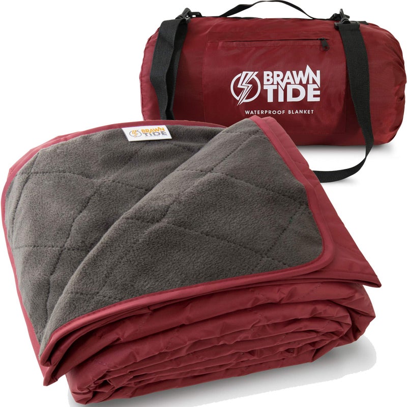 BRAWNTIDE Large Outdoor Waterproof Blanket - Quilted, Extra Thick Fleece, Warm, Windproof, Ideal Stadium Blanket, Camping Blanket, Great for Beaches, Festivals, Parks, Grass, Yoga, Pets, Dogs (Wine) - Image 1